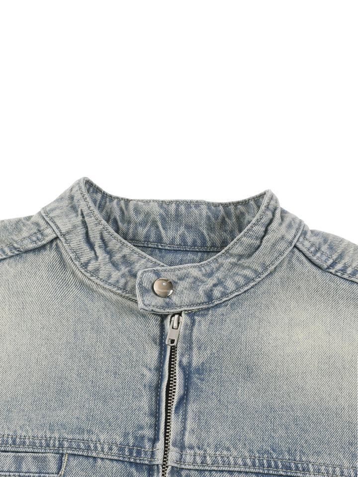 WOMEN COAT AND JACKET Vintage Wash Zip Denim Jacket