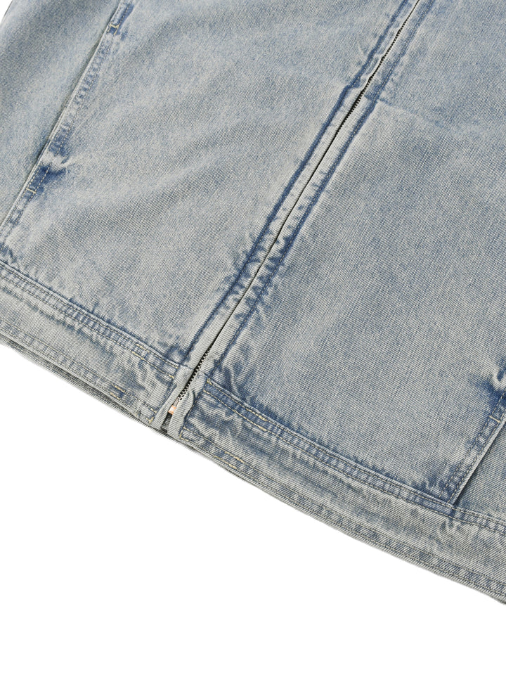 WOMEN COAT AND JACKET Vintage Wash Zip Denim Jacket