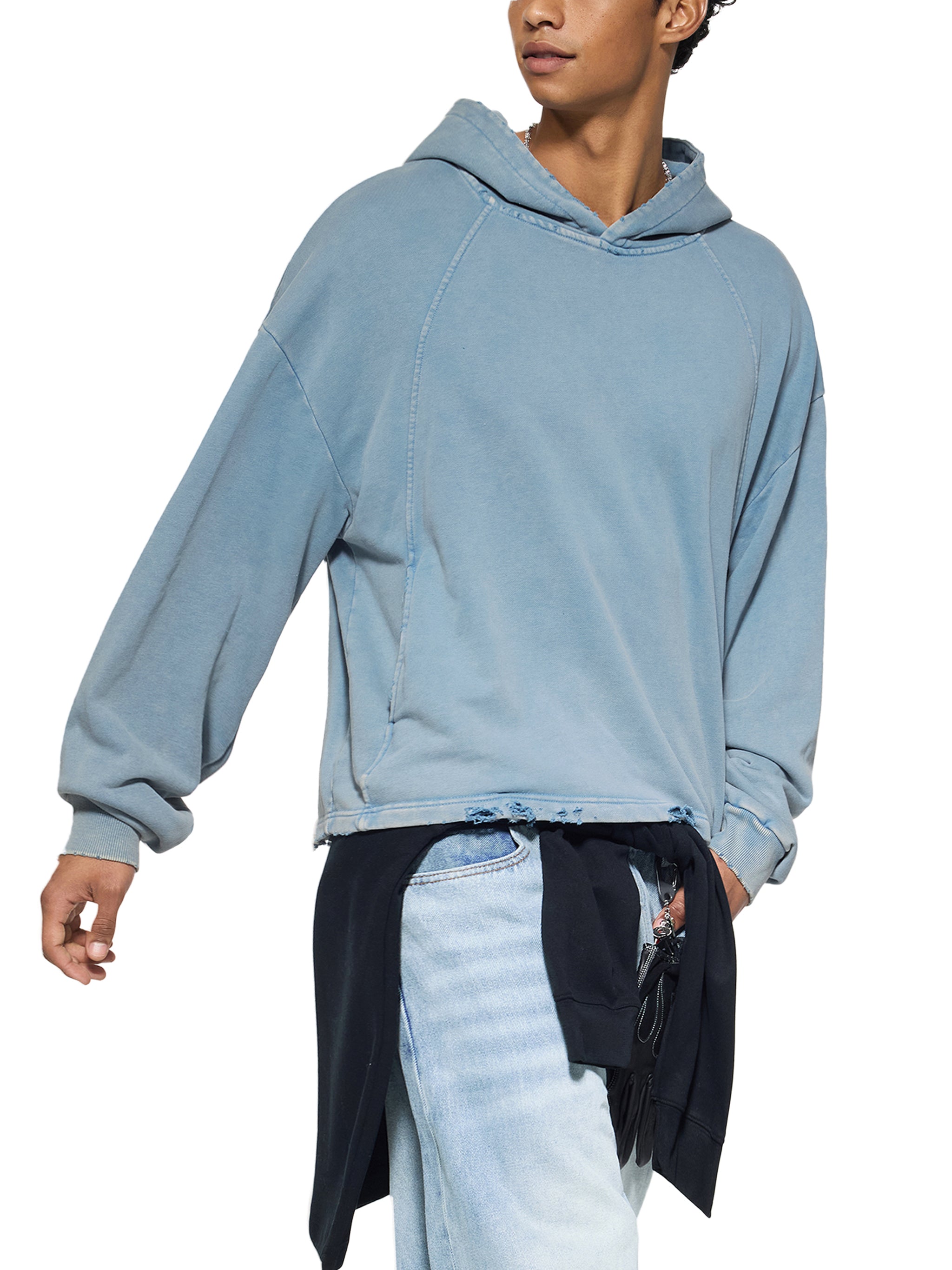 men brand Vintage Washed Frayed-Hem Hoodie