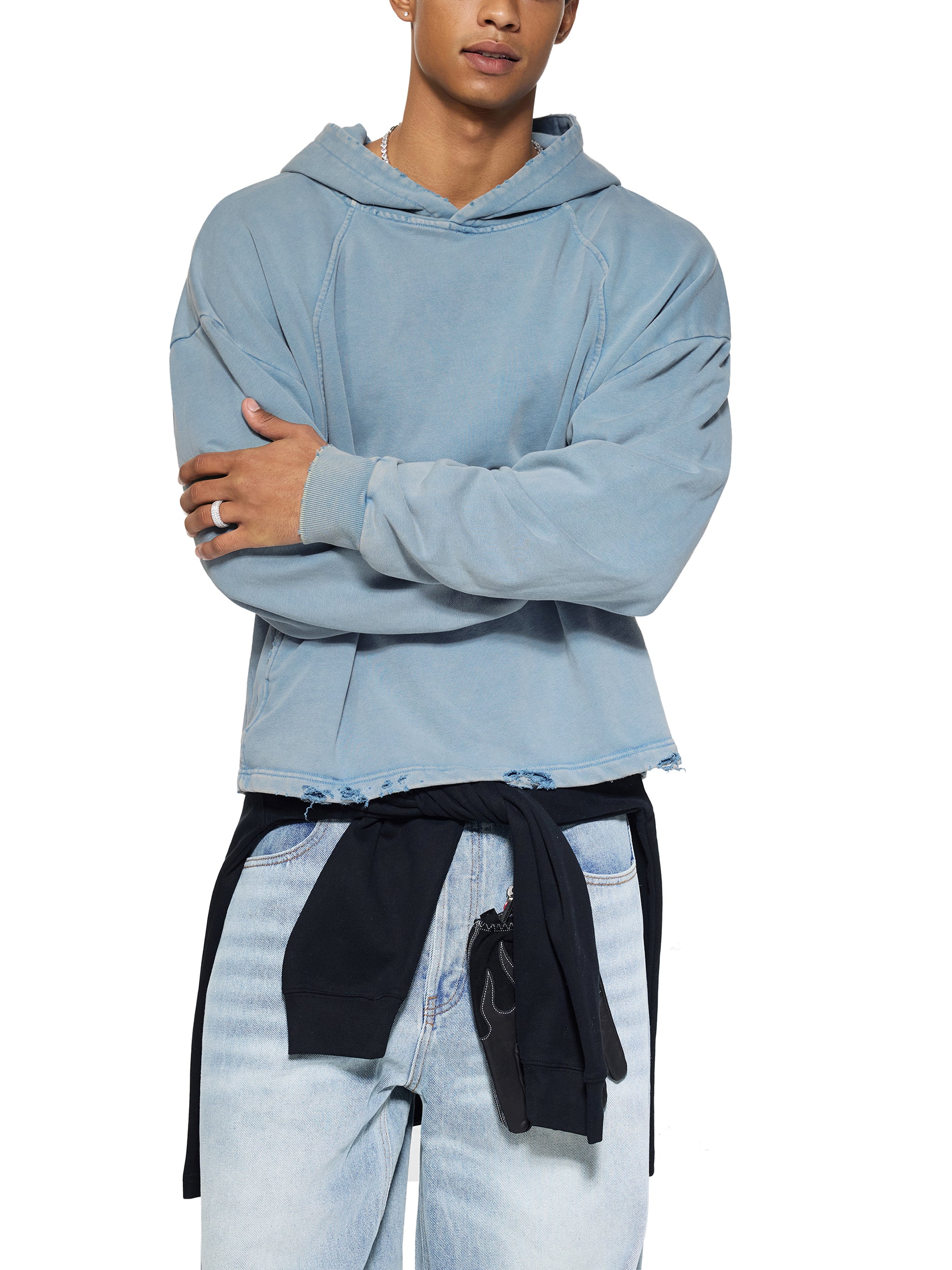 men brand Vintage Washed Frayed-Hem Hoodie