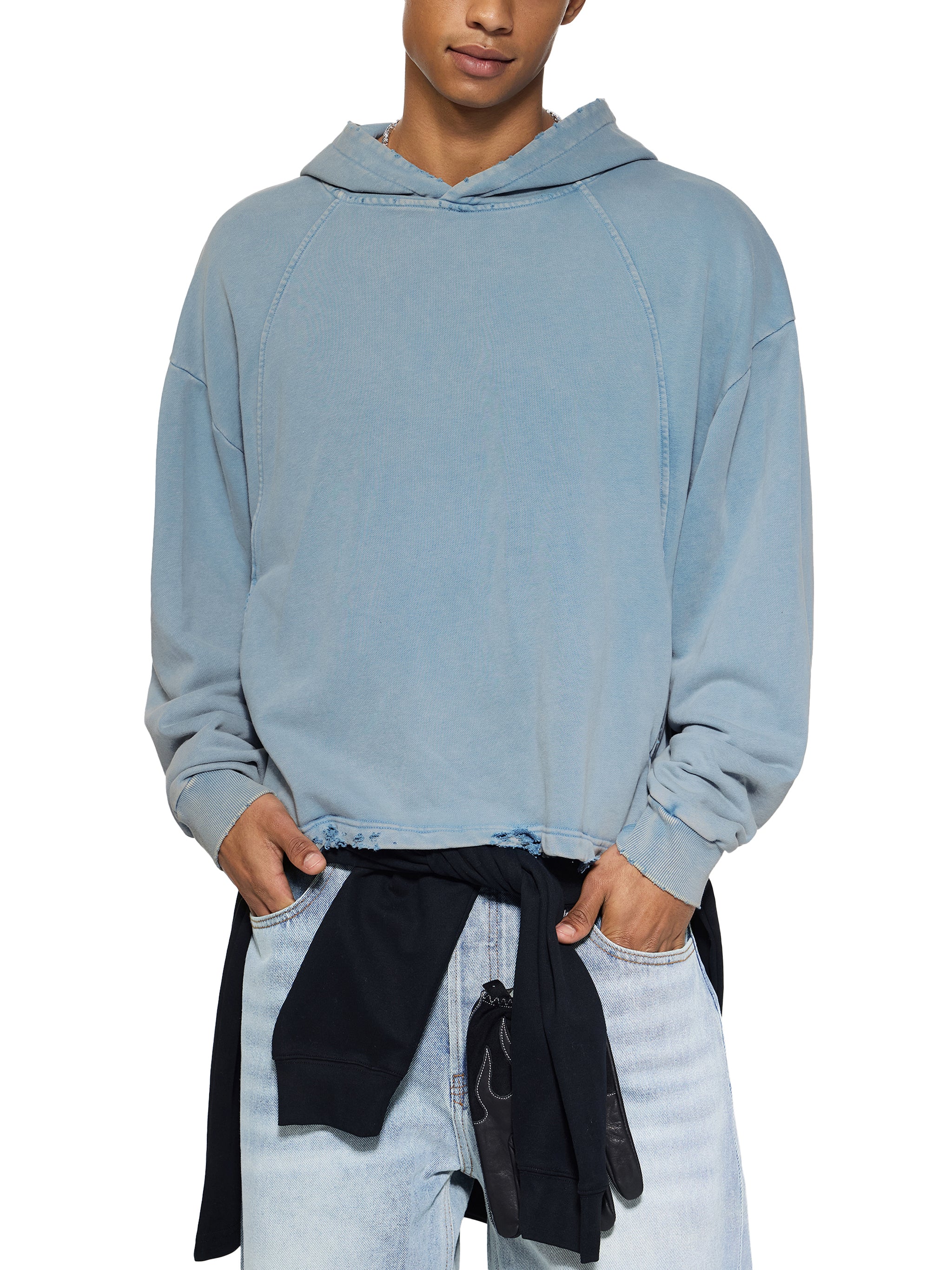 men brand Vintage Washed Frayed-Hem Hoodie