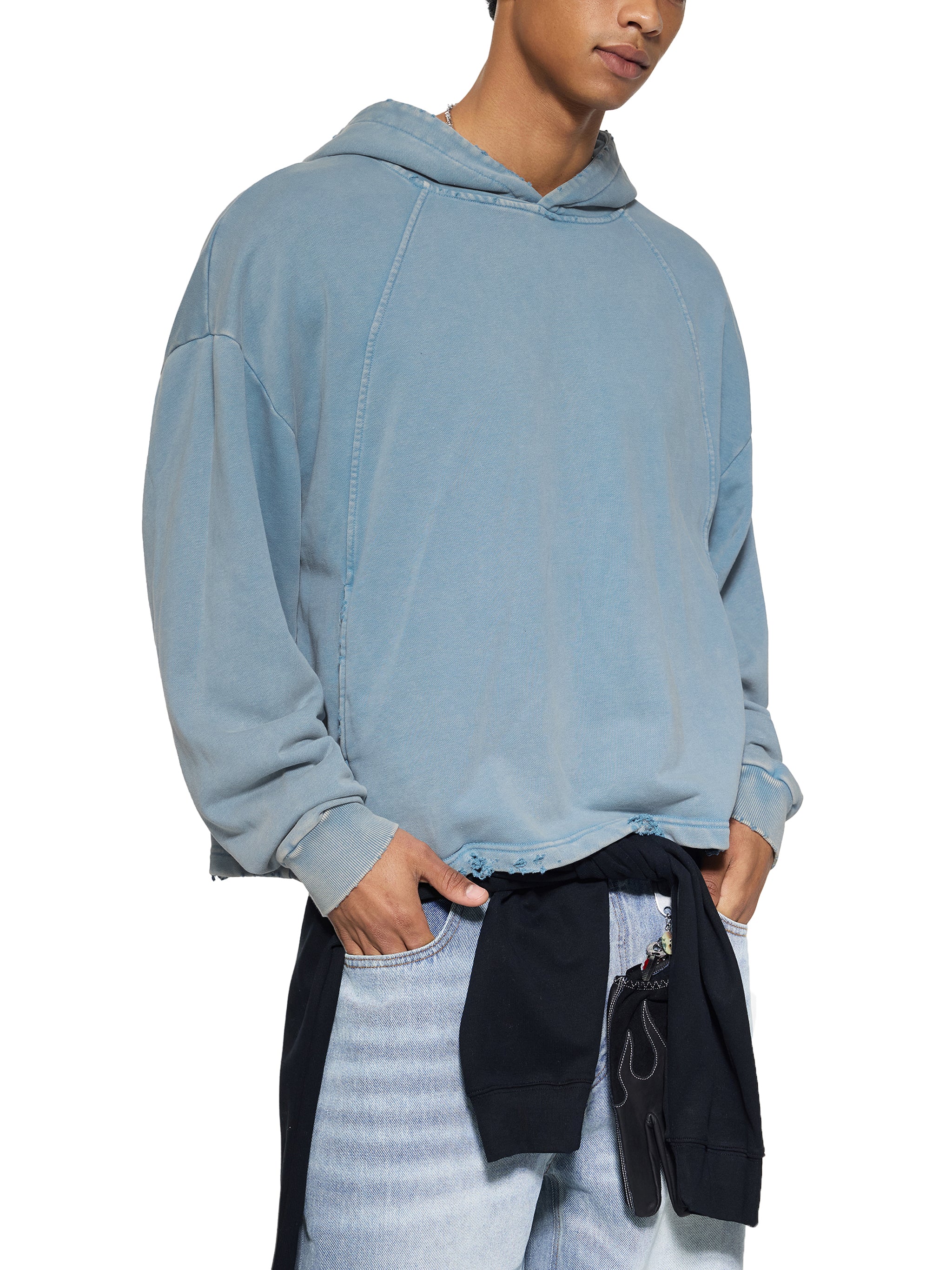 men brand Vintage Washed Frayed-Hem Hoodie