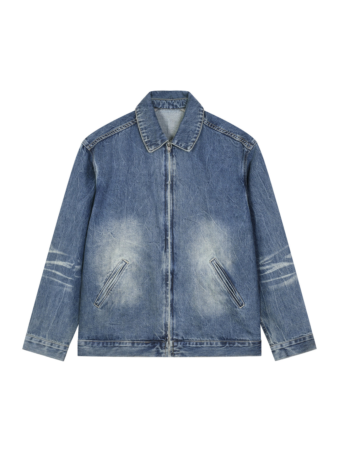 men jacket Vintage Wash Zip Up Denim Jacket
