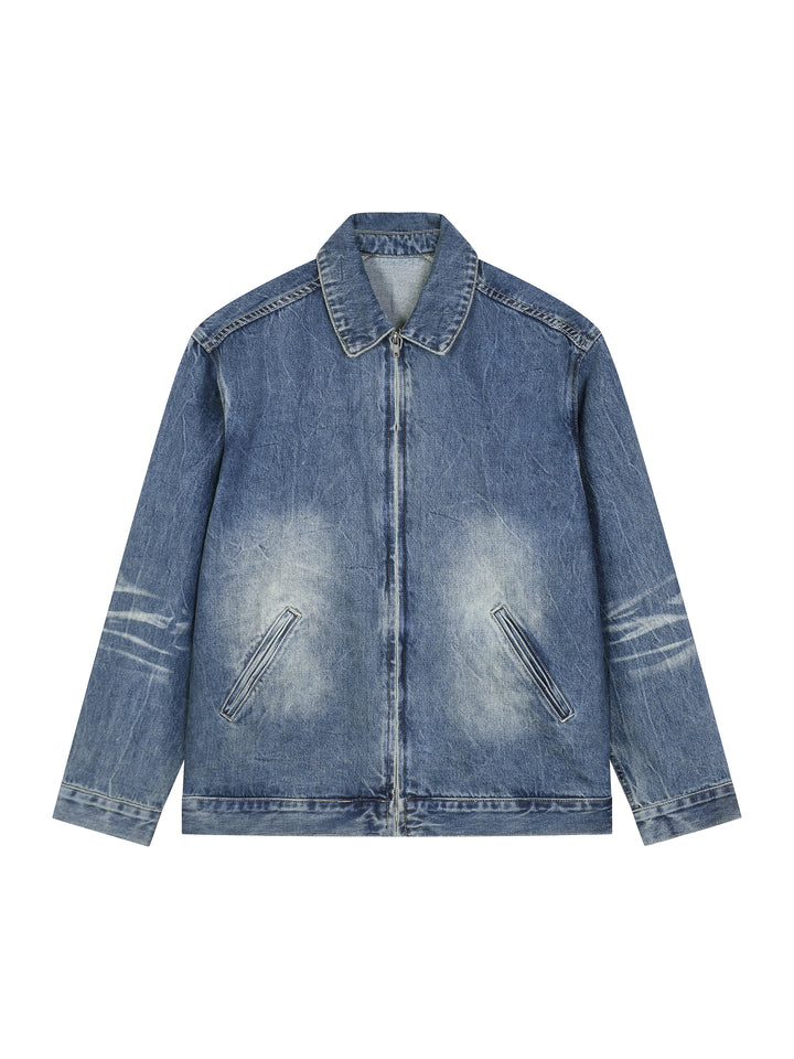 men jacket Vintage Wash Zip Up Denim Jacket