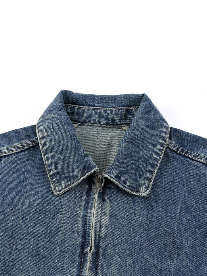 men jacket Vintage Wash Zip Up Denim Jacket