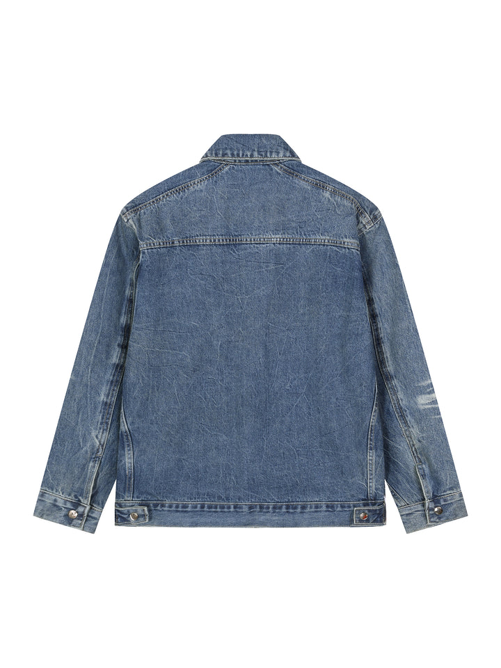 men jacket Vintage Wash Zip Up Denim Jacket
