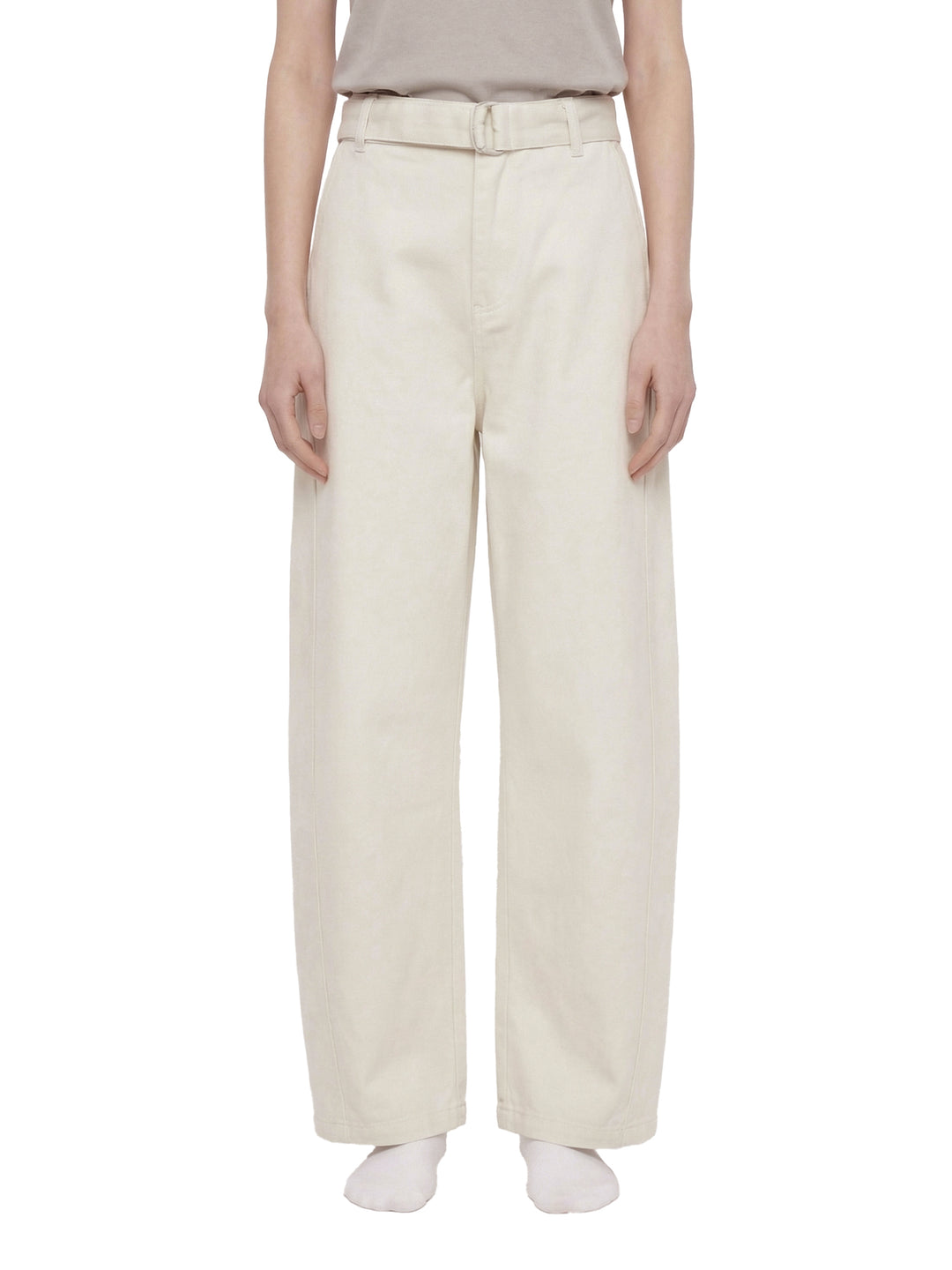 WOMEN PENT Belted Barrel-leg Chino Pants