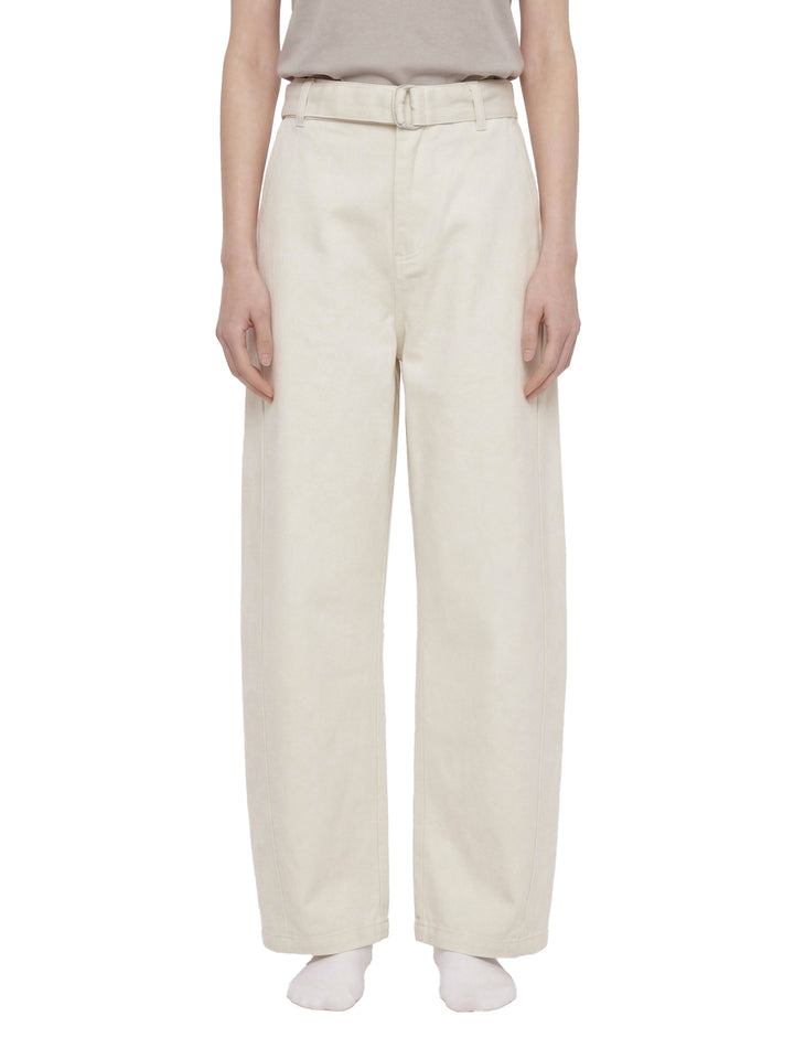 WOMEN PENT Belted Barrel-leg Chino Pants