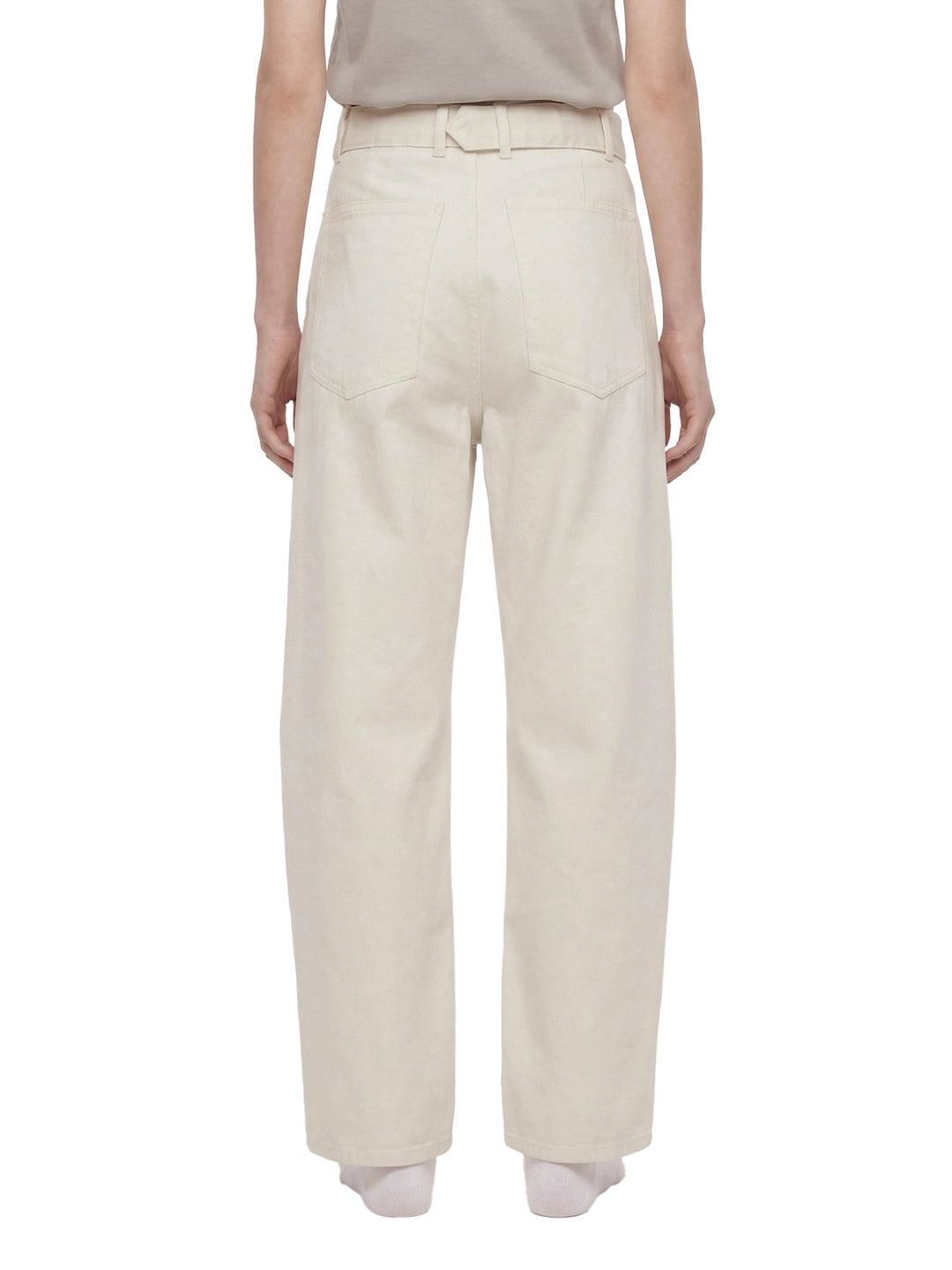 WOMEN PENT Belted Barrel-leg Chino Pants
