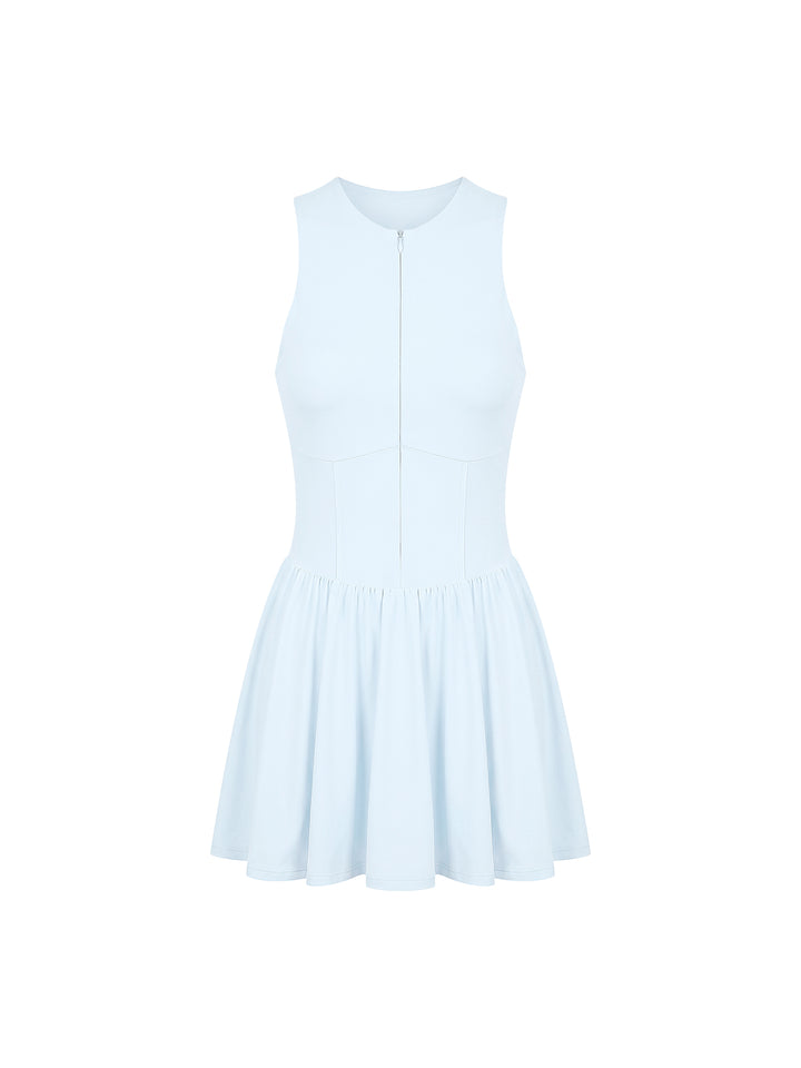 Women’s one piece Ruched Sleeveless Full-Zip Dress