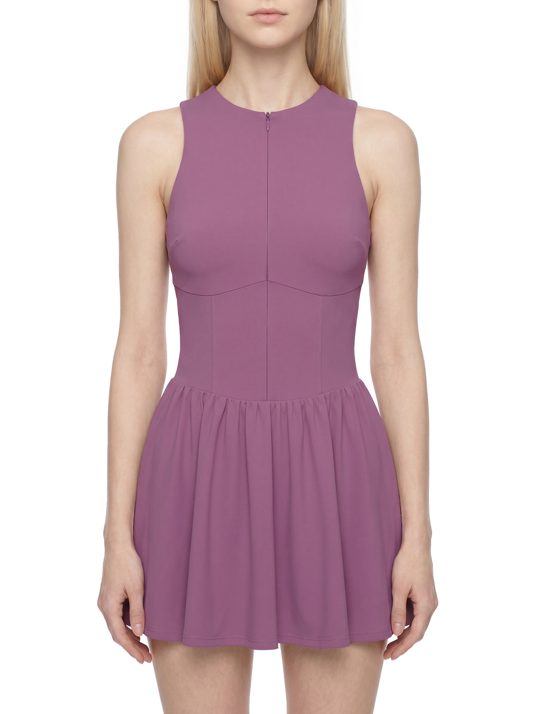 Women’s one piece Ruched Sleeveless Full-Zip Dress