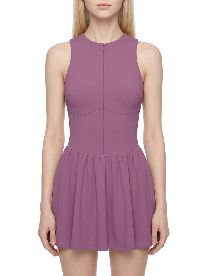 Women’s one piece Ruched Sleeveless Full-Zip Dress