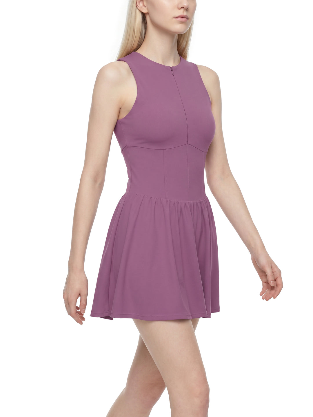 Women’s one piece Ruched Sleeveless Full-Zip Dress