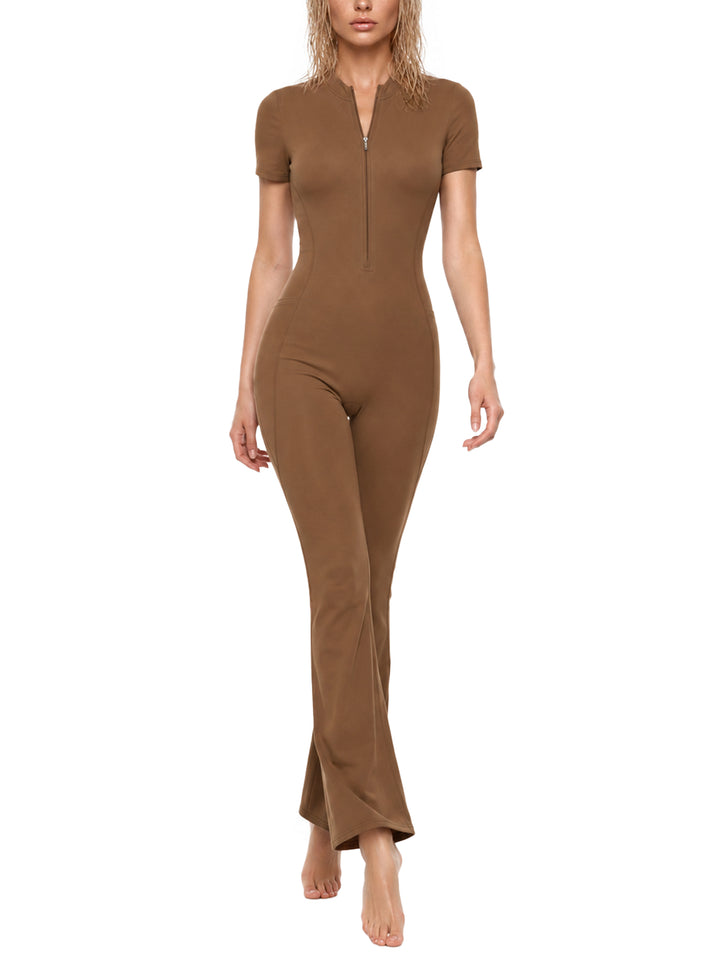 Women’s one piece Tight Flared Leg Quarter-Zip Jumpsuit