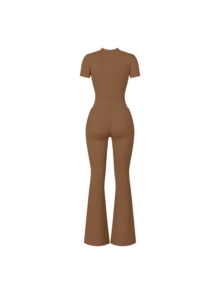 Women’s one piece Tight Flared Leg Quarter-Zip Jumpsuit