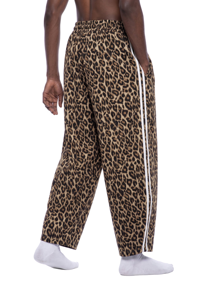 men brand Leopard Barrel Leg Sweatpants