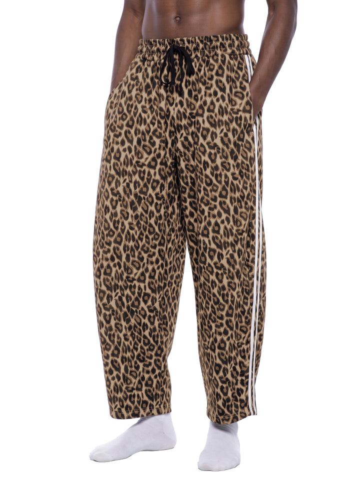 men brand Leopard Barrel Leg Sweatpants