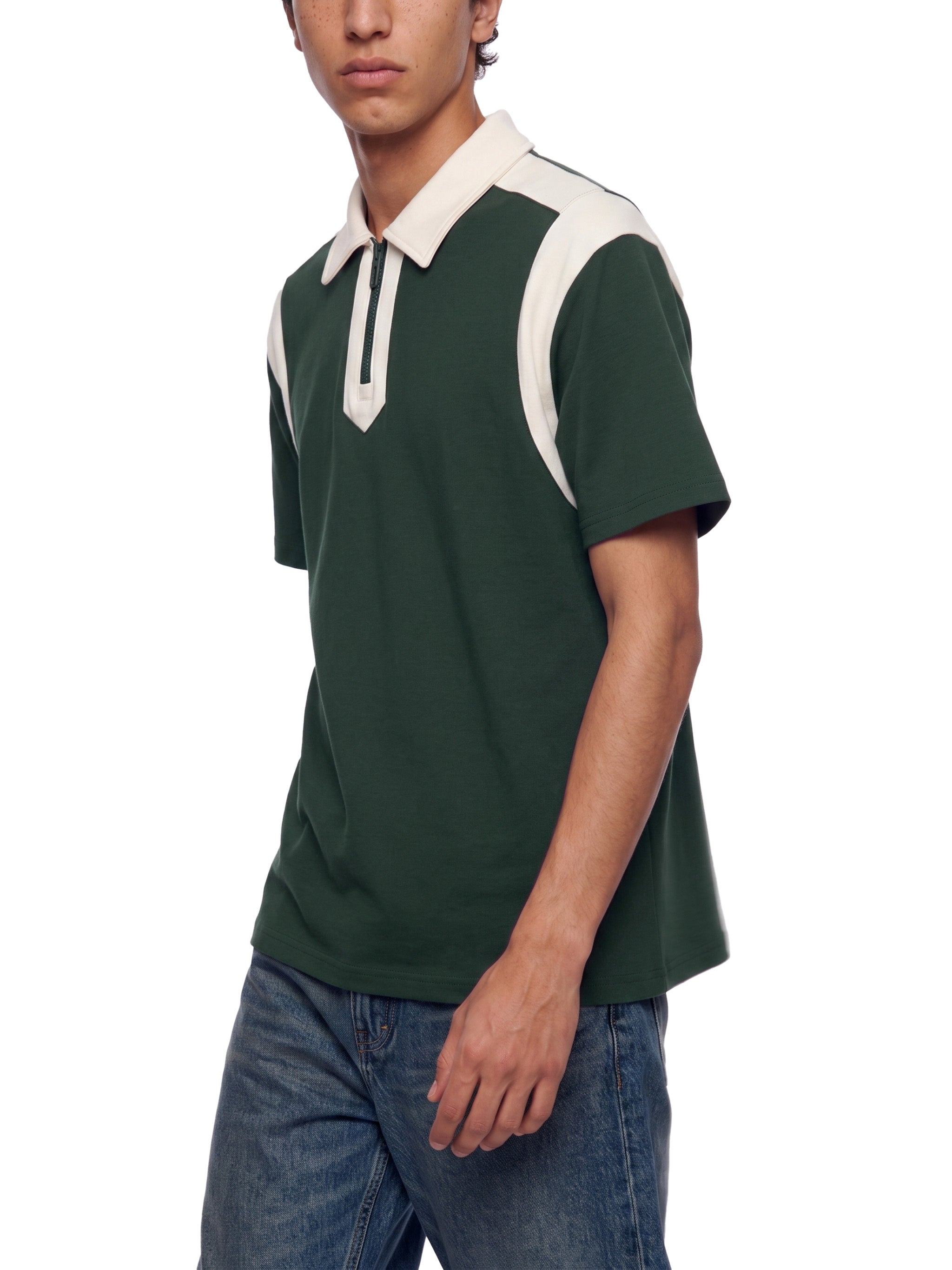 men brand Unisex Color Block Quarter Zip Polo Shirt