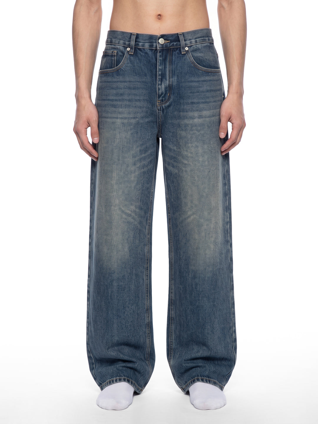 Men’s brand Vintage Wash Straight Leg Denim Jeans