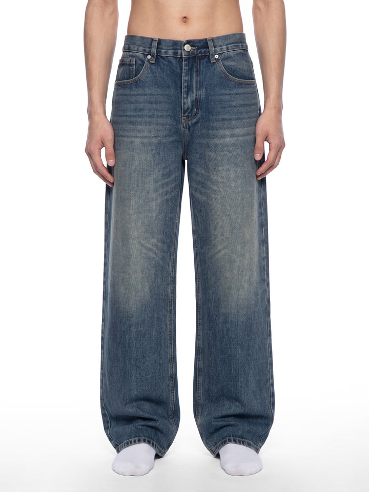Men’s brand Vintage Wash Straight Leg Denim Jeans