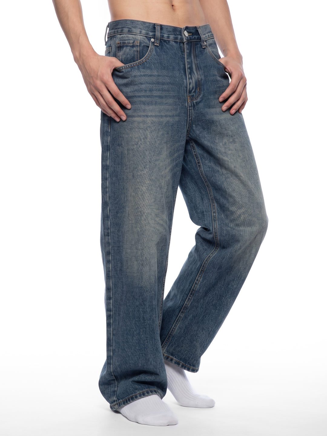 Men’s brand Vintage Wash Straight Leg Denim Jeans