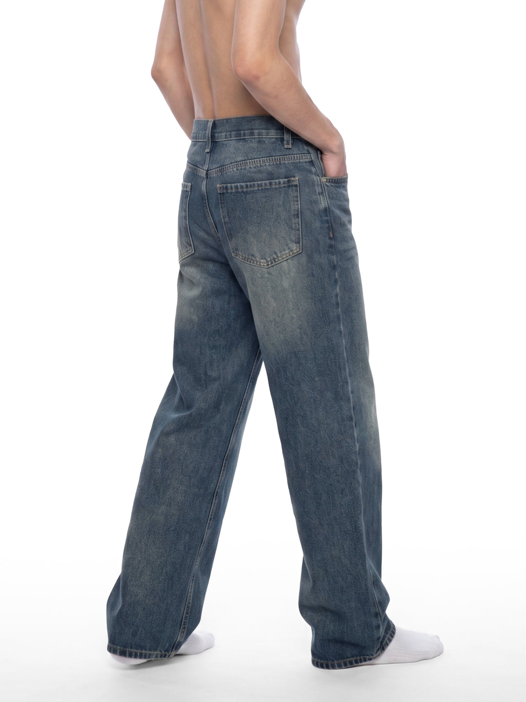 Men’s brand Vintage Wash Straight Leg Denim Jeans