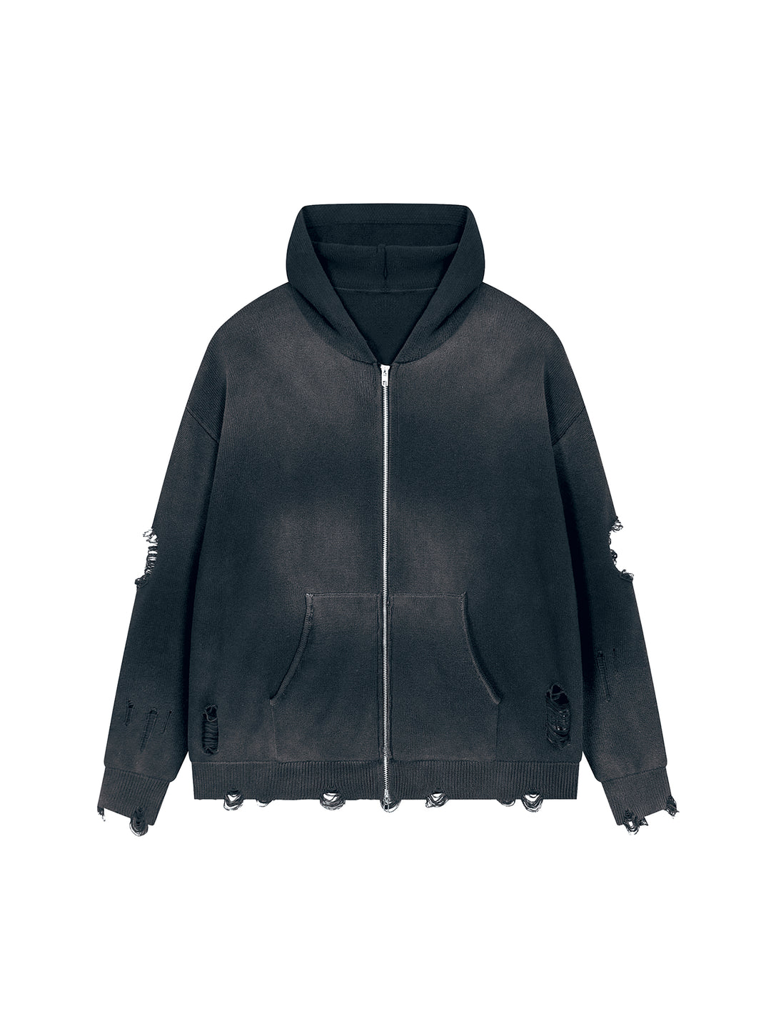 WOMEN HODDIES  Distressed Full Zip Sweater