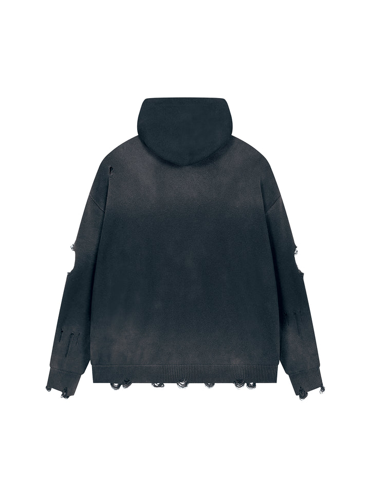 WOMEN HODDIES  Distressed Full Zip Sweater
