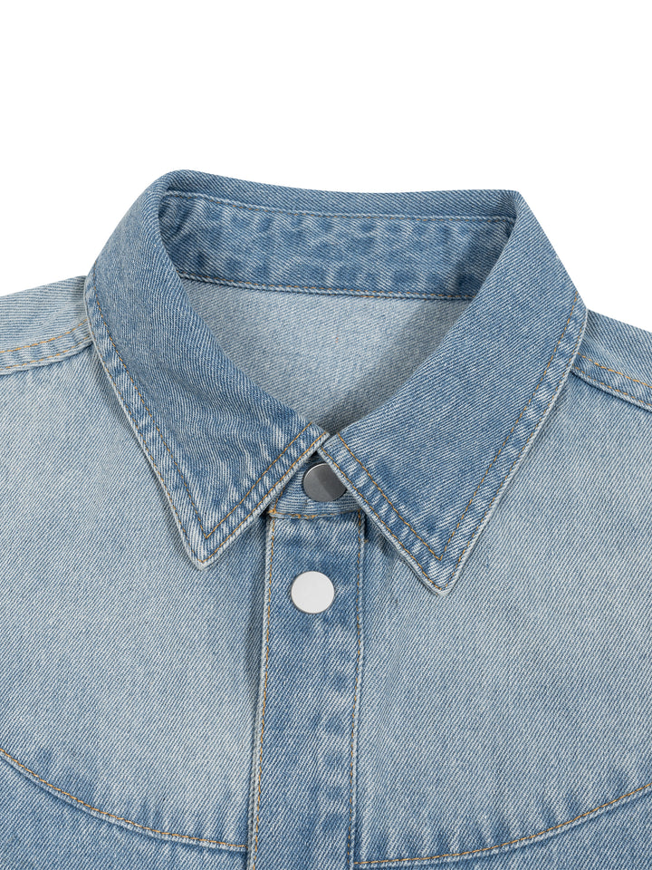 WOMEN TSHIRT  Vintage Wash Boxy Short Denim Shirt