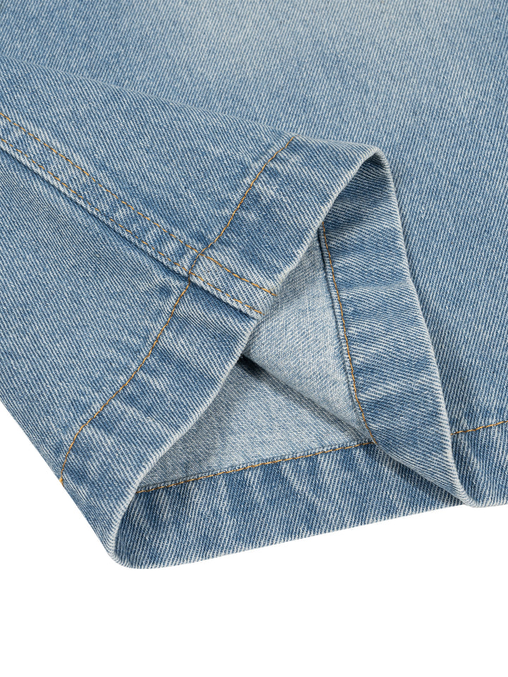 WOMEN TSHIRT  Vintage Wash Boxy Short Denim Shirt