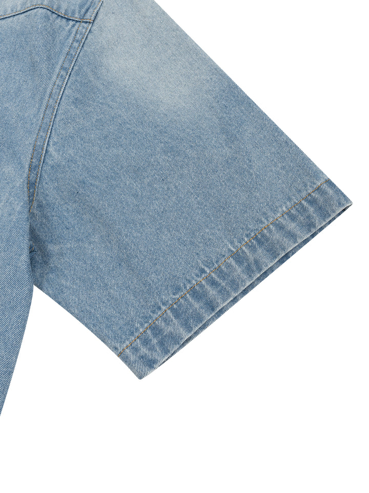 WOMEN TSHIRT  Vintage Wash Boxy Short Denim Shirt