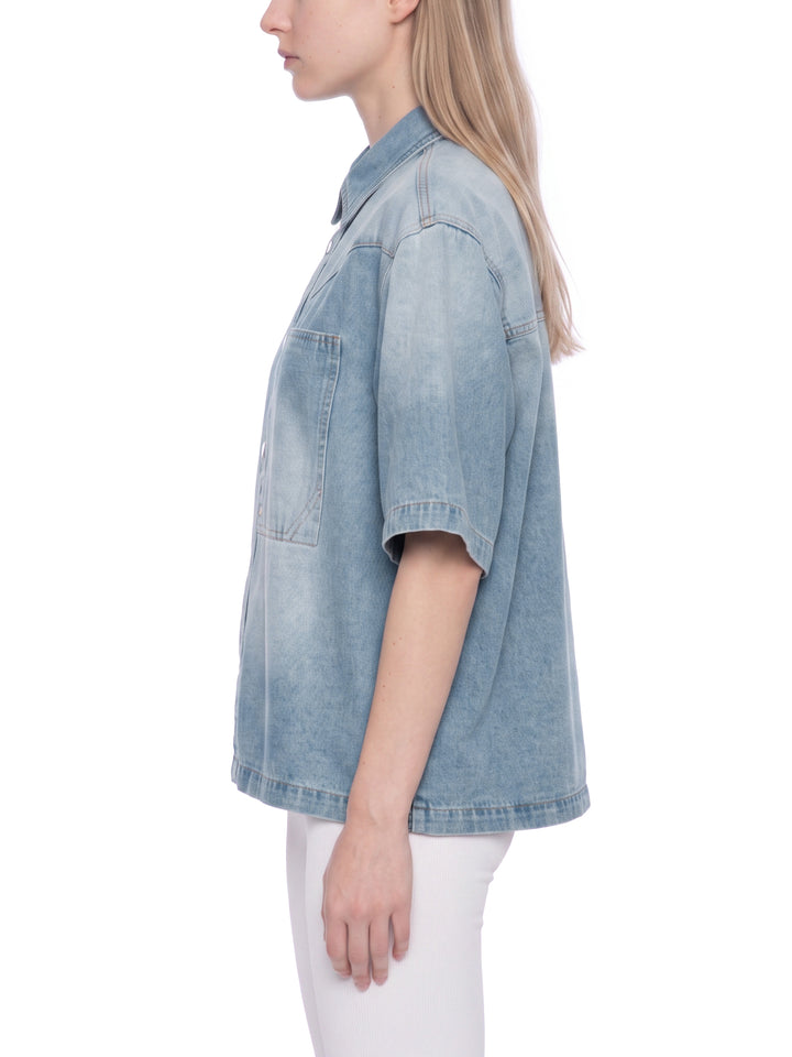 WOMEN TSHIRT  Vintage Wash Boxy Short Denim Shirt