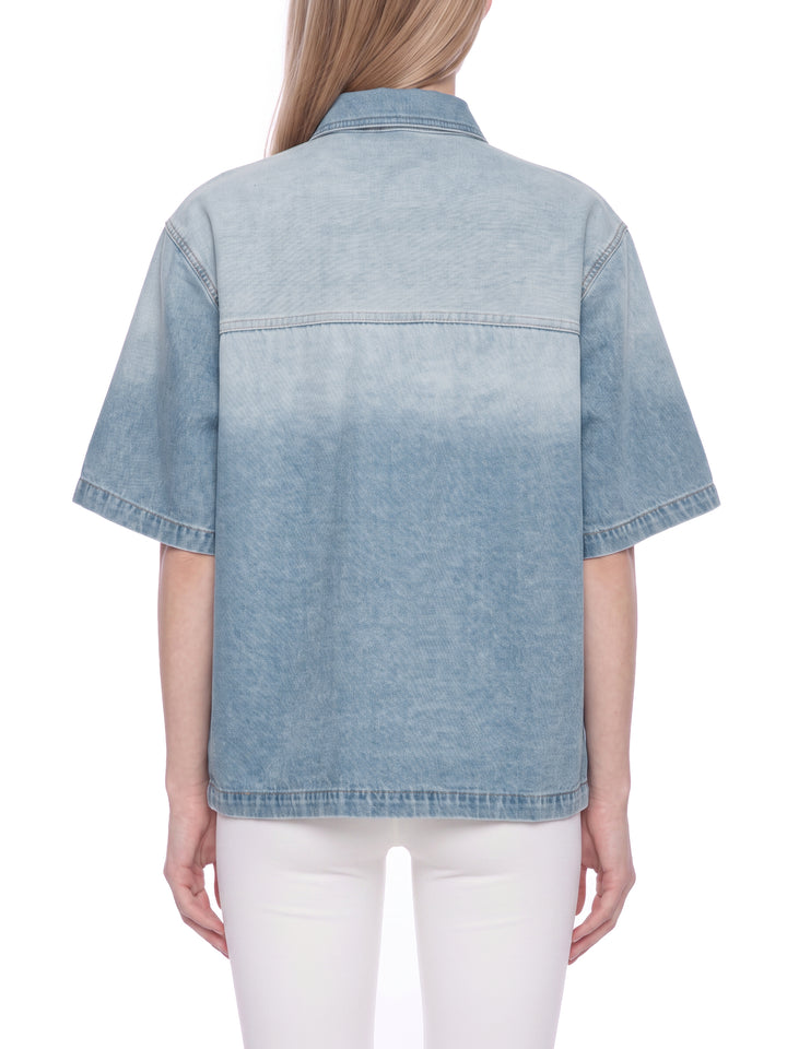 WOMEN TSHIRT  Vintage Wash Boxy Short Denim Shirt