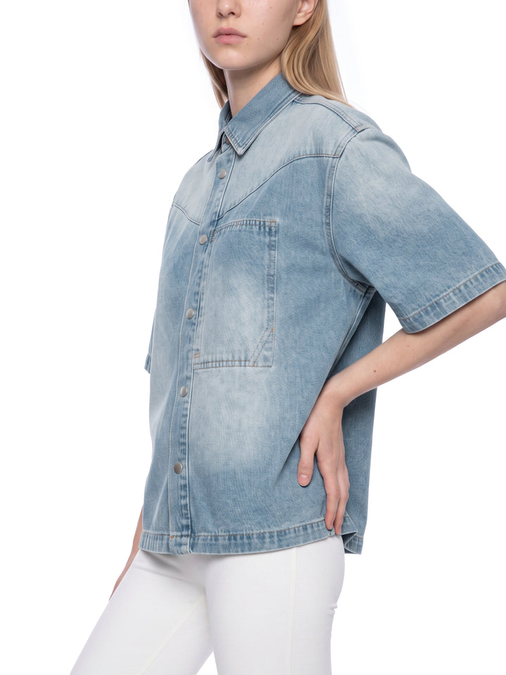 WOMEN TSHIRT  Vintage Wash Boxy Short Denim Shirt