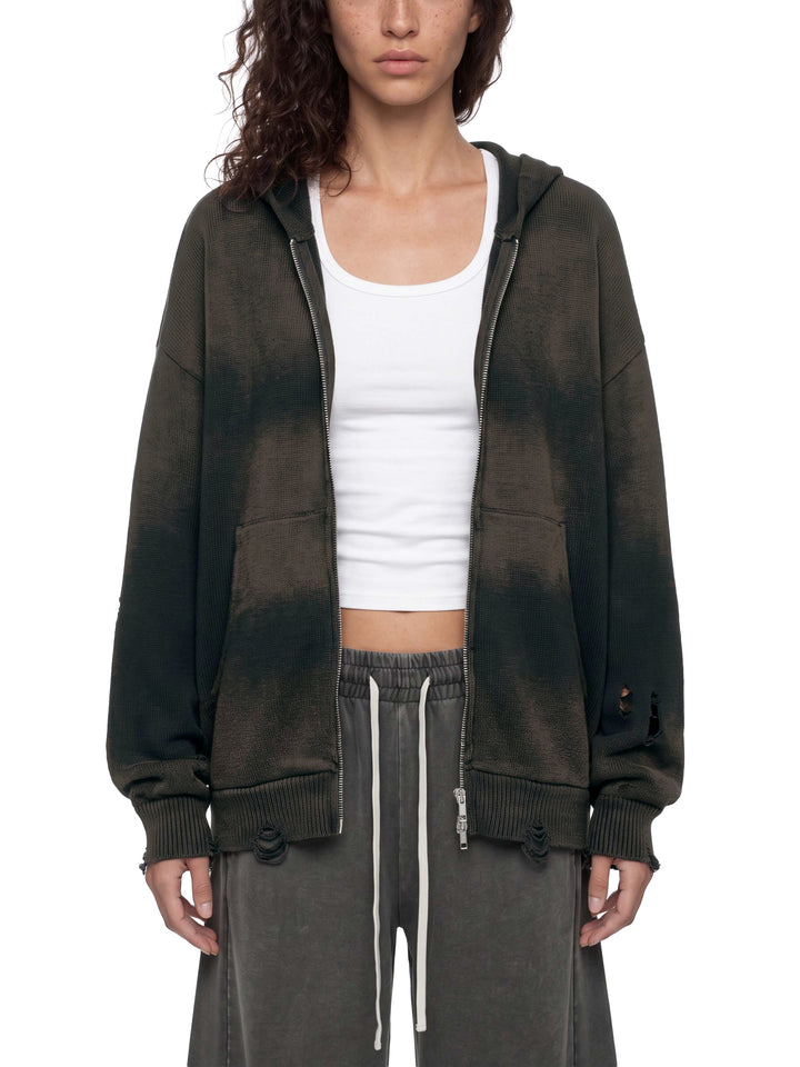 WOMEN HODDIES  Distressed Full Zip Sweater