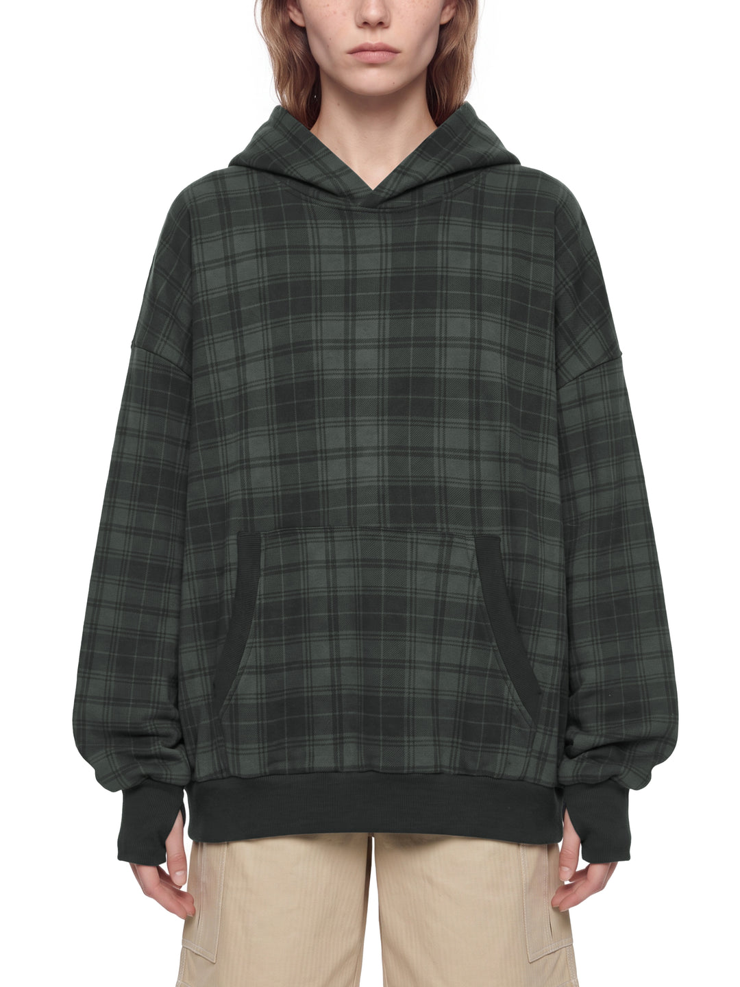 Unisex Plaid Color Block Hoodie