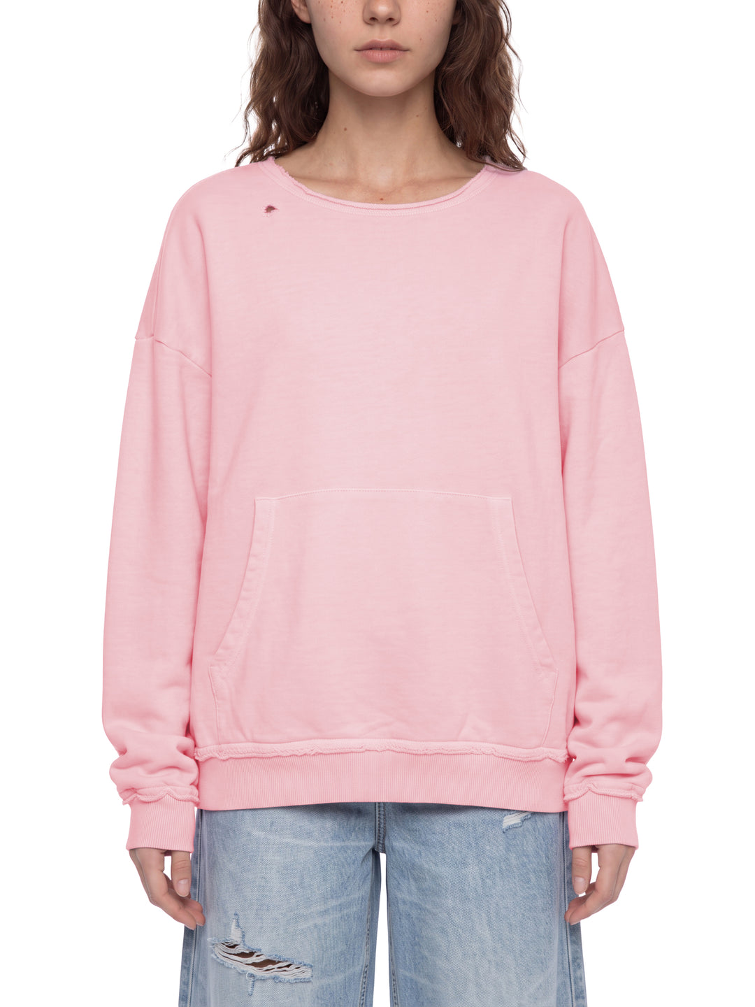 WOMEN HODDIES Raw Edge Crewneck Sweatshirt