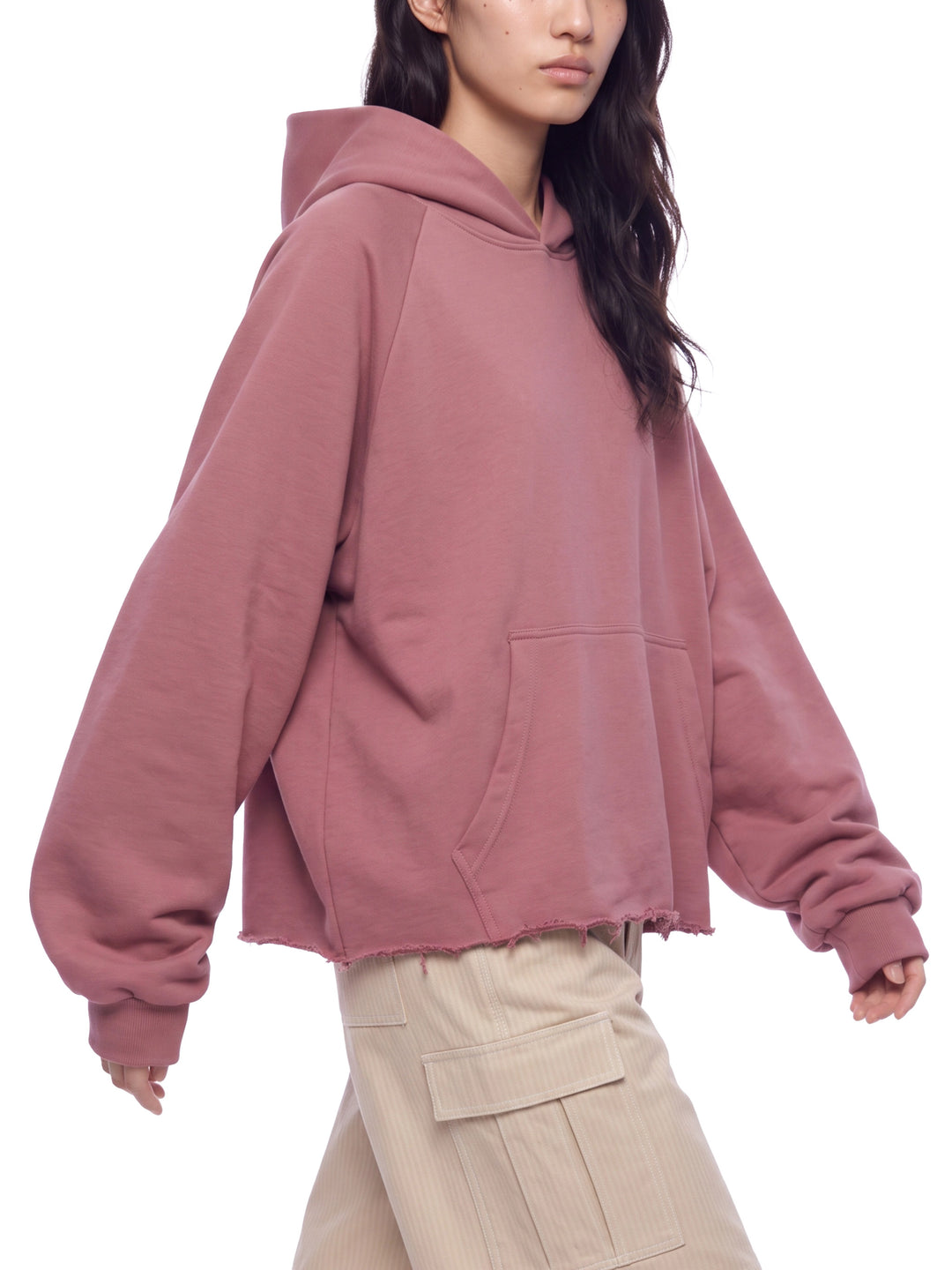 WOMEN HODDIES  Vintage Wash Raw Edge Boxy Hoodie