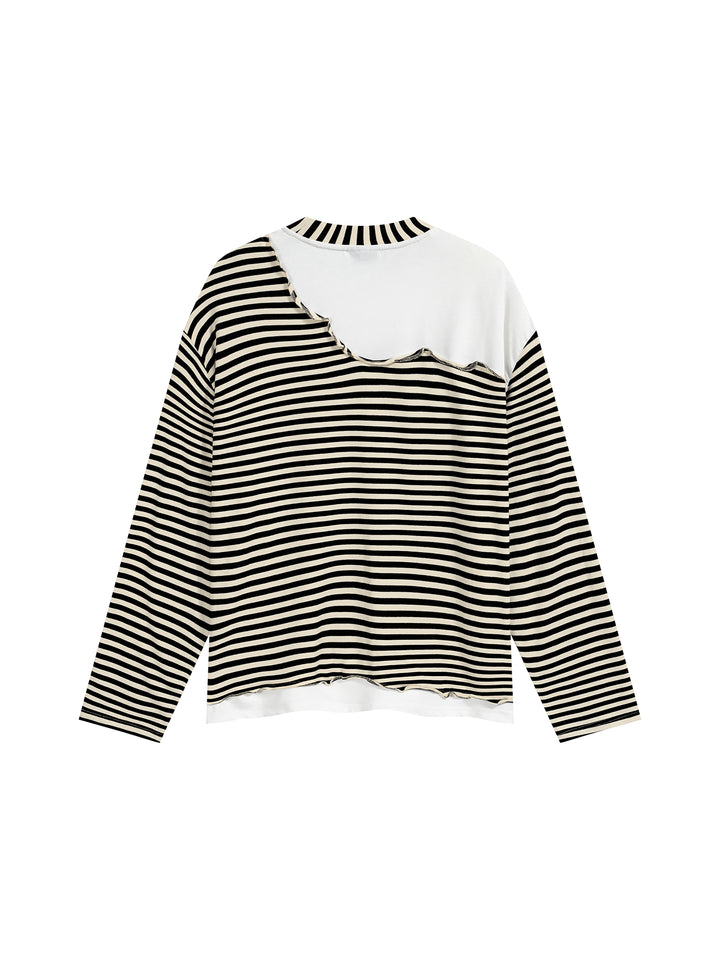 men t shirt Striped Panel Boxy Long Sleeve T-Shirt