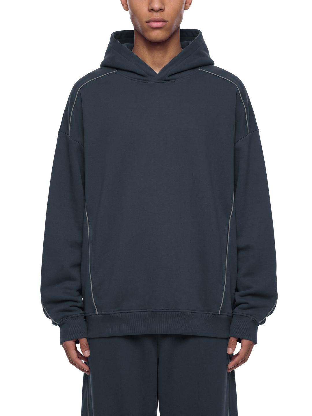 men hoddies  Oversized Piping Fleece Hoodie