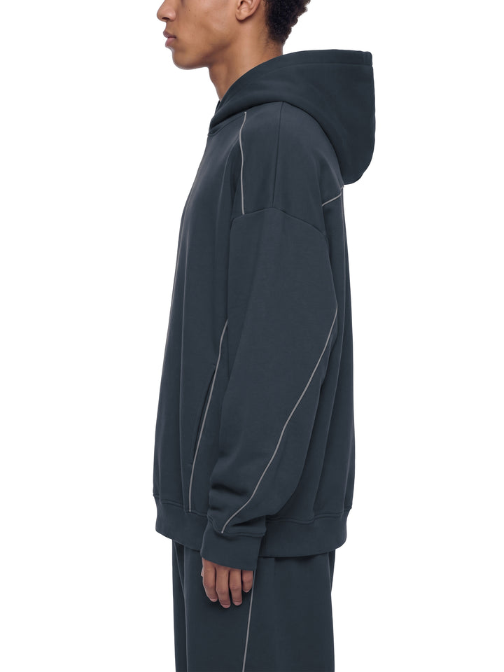 men hoddies  Oversized Piping Fleece Hoodie