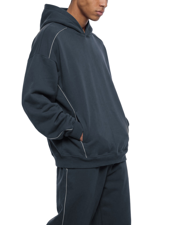 men hoddies  Oversized Piping Fleece Hoodie