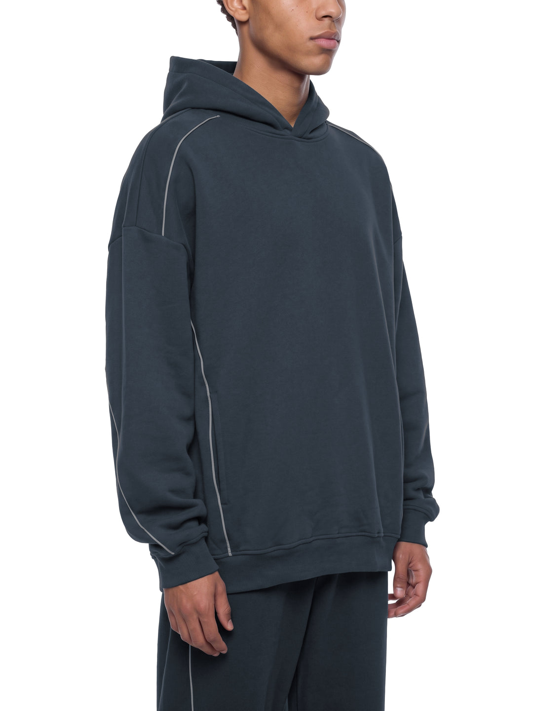 men hoddies  Oversized Piping Fleece Hoodie