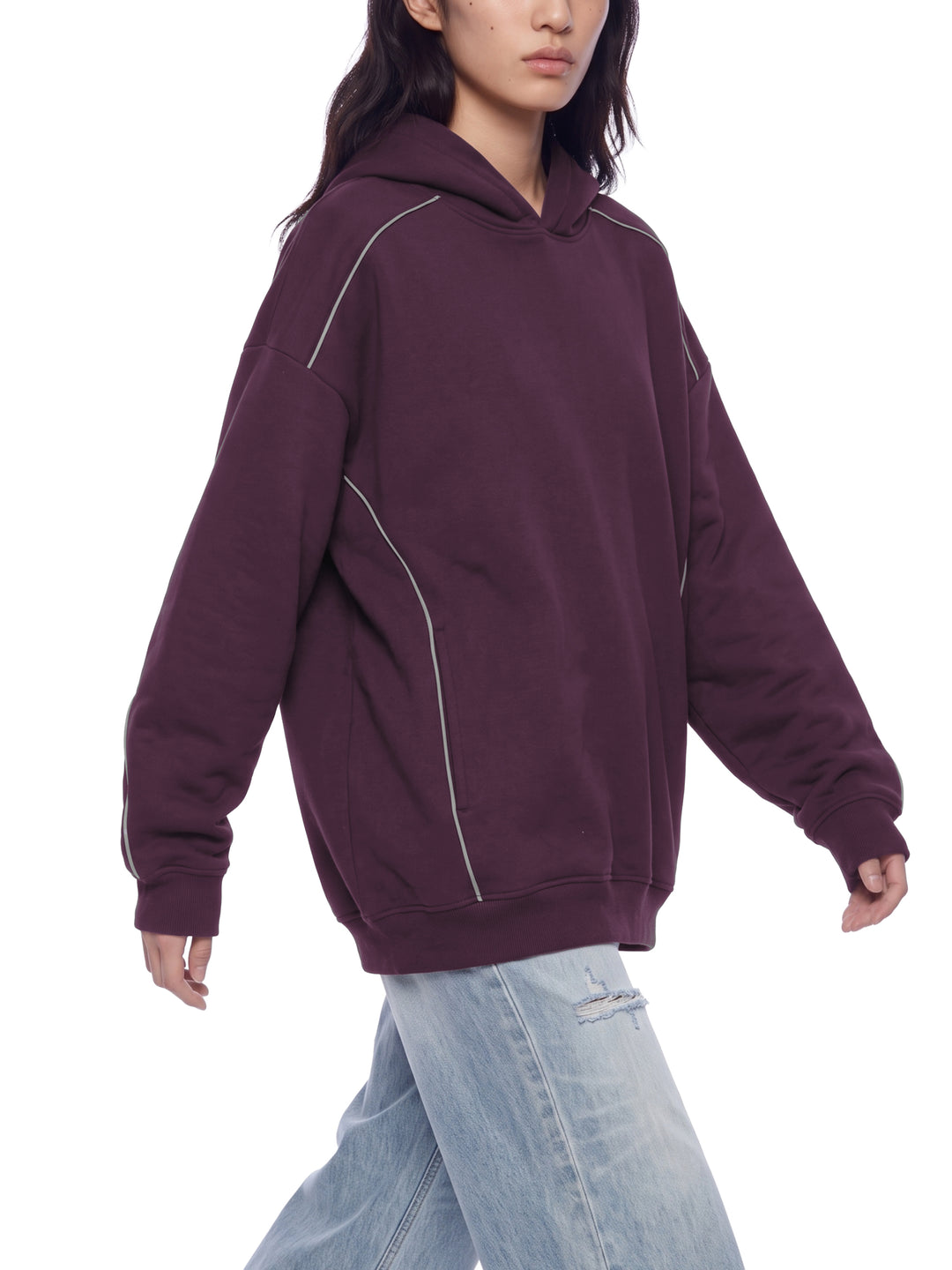 women hoddies Oversized Piping Fleece Hoodie