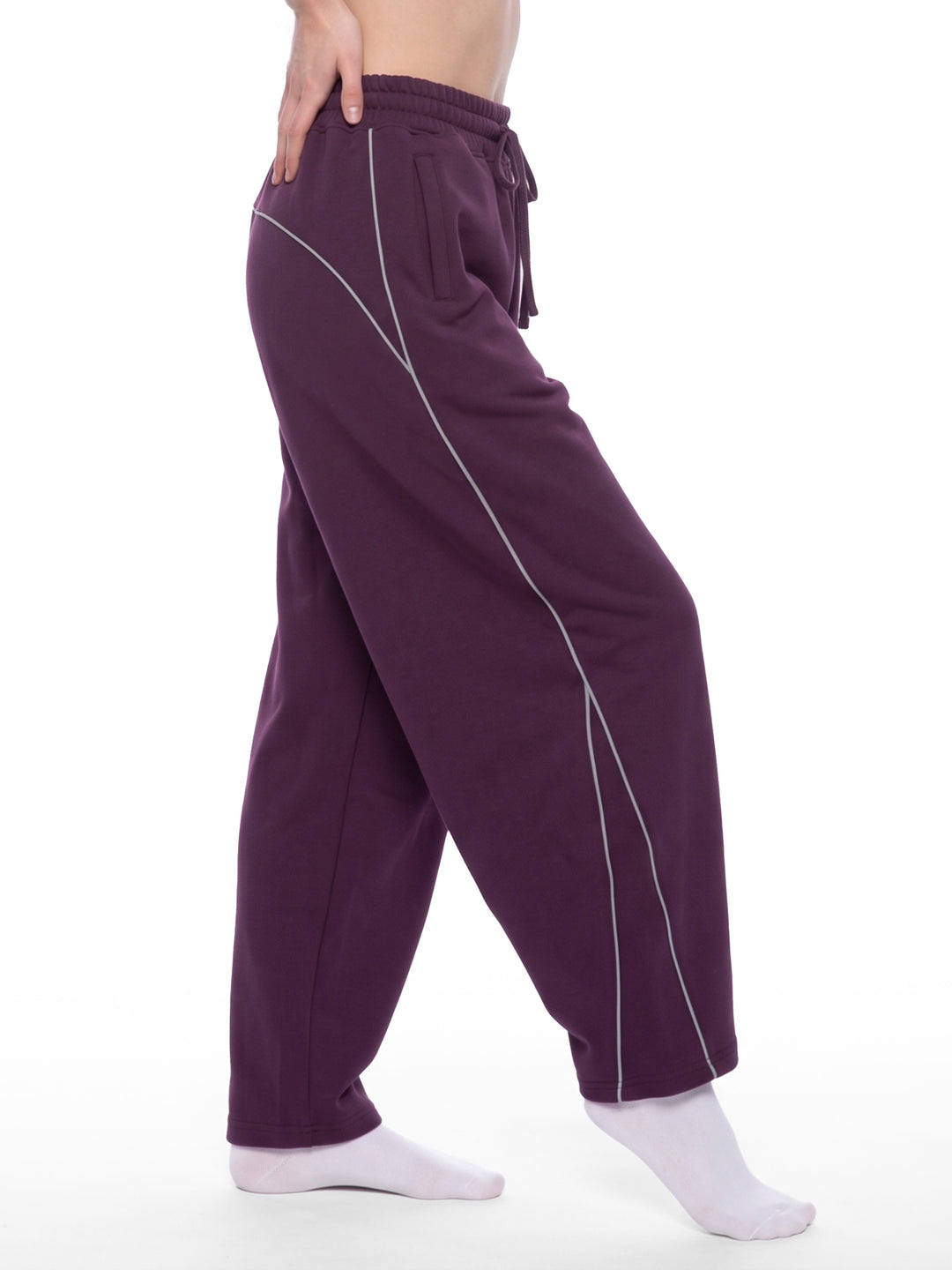 women pent  Piping Fleece Barrel Leg Sweatpants