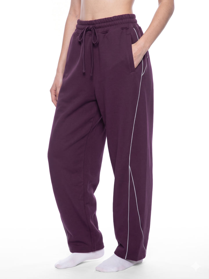 women pent  Piping Fleece Barrel Leg Sweatpants