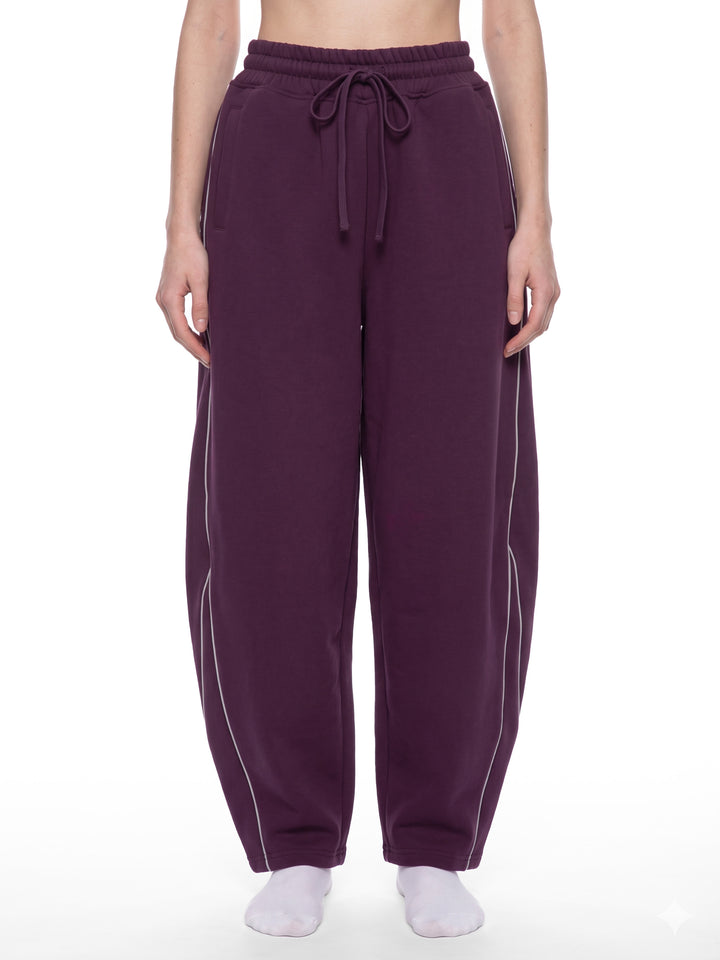 women pent  Piping Fleece Barrel Leg Sweatpants