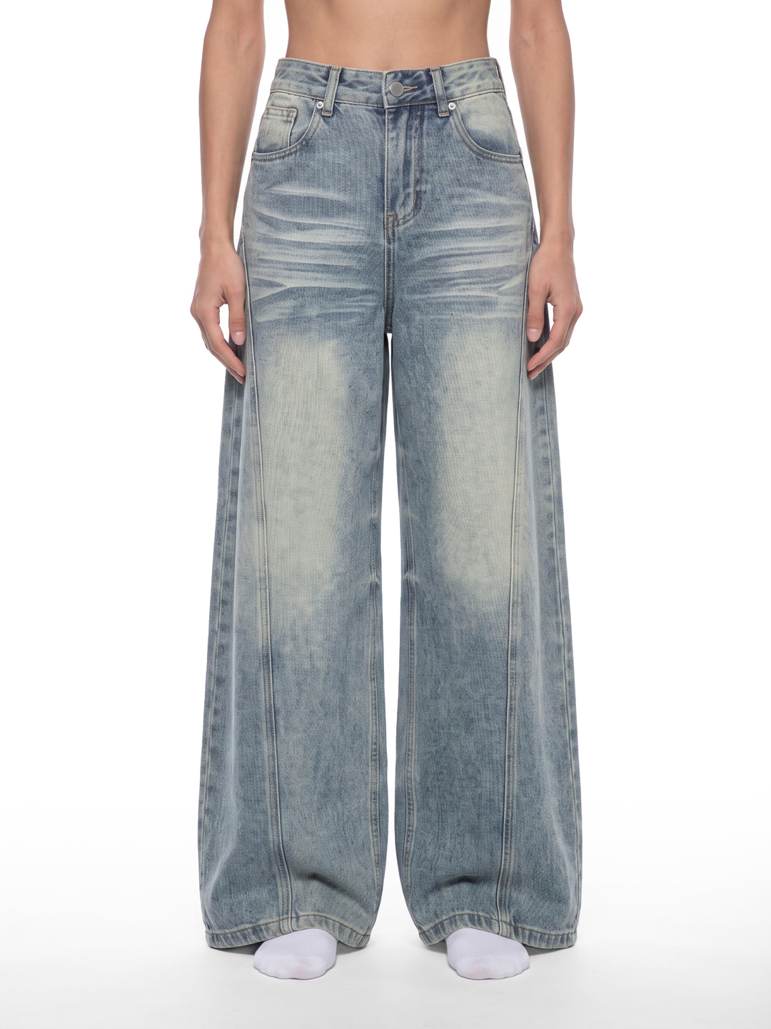 women pent Vintage Wash Wide Leg Denim Jeans