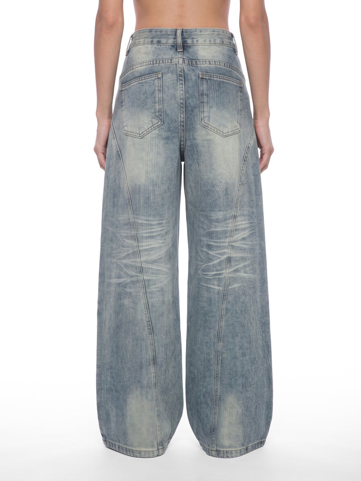 women pent Vintage Wash Wide Leg Denim Jeans