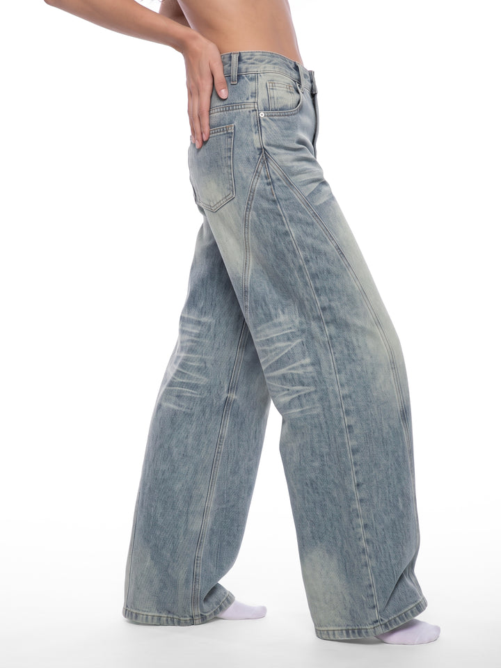 women pent Vintage Wash Wide Leg Denim Jeans